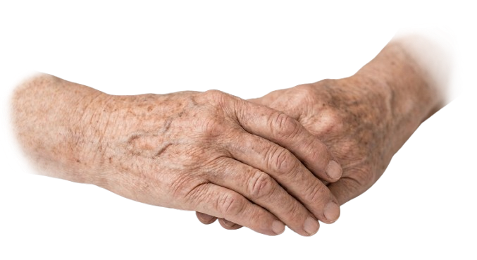 Elderly hands clasped together, representing compassionate senior care